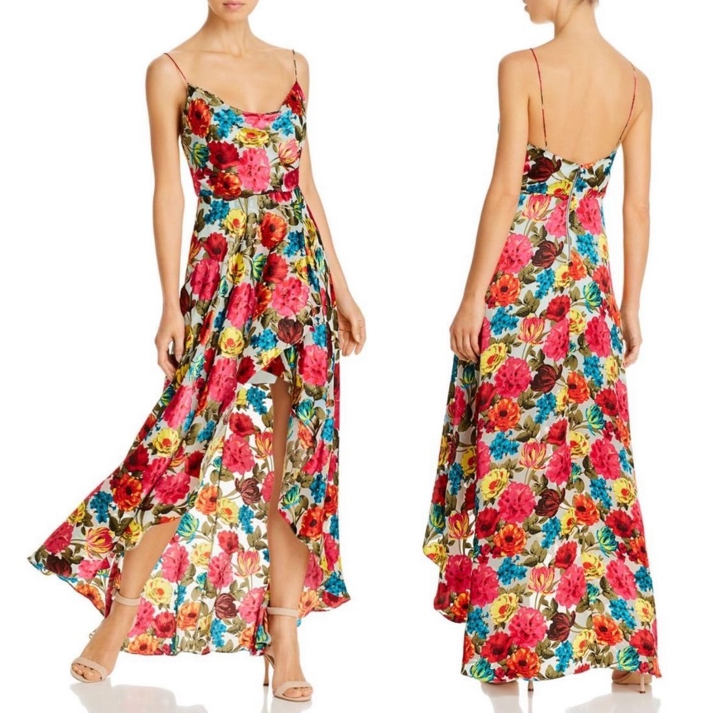 ALICE + OLIVIA Christina High-Low Cowl-Neck Dress NWT Size 6 Floral Burnout